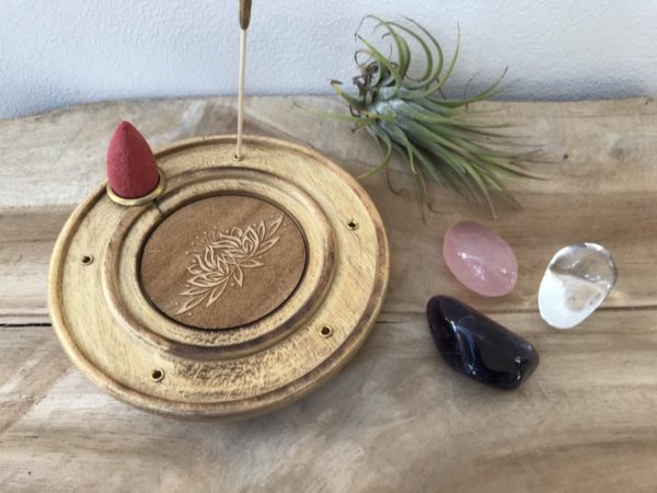 Wierookhouder hout rond Lotus