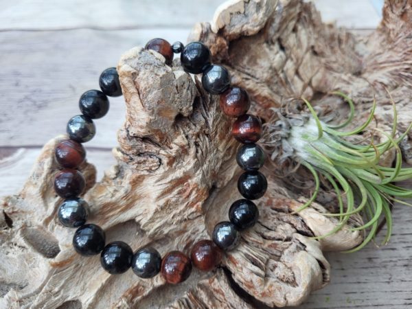 Armband Rode Tijgeroog met Hematiet en Toermalijn 10 mm