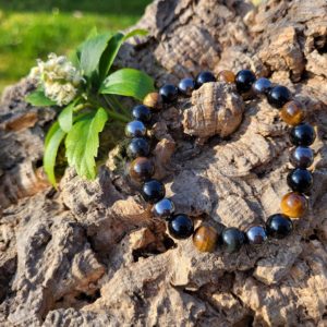 Armband Tijgeroog met Hematiet en Obsidiaan 8 mm