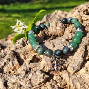 Armband Kambaba Jaspis / Groene Aventurijn met klaver bedel 8 mm